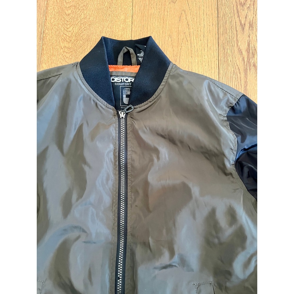 Distortion Bomber Jacket Mens Small Olive Green Navy Blue Excellent Two-Tone Zip